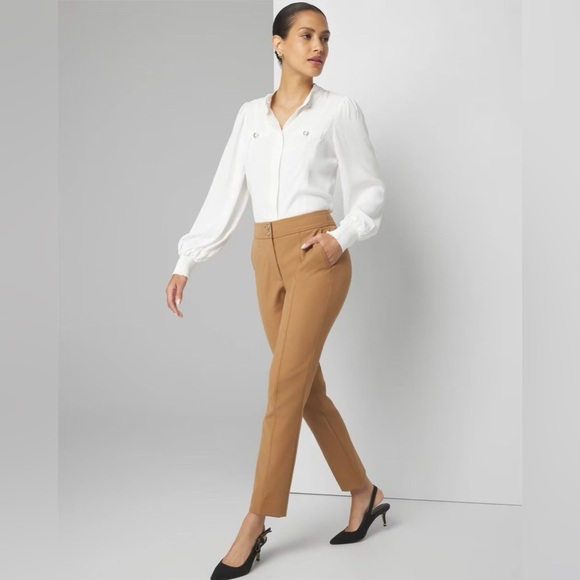 WHBM High-Rise Straight Leg Woven Pants in Camel Tan size 12 - Picture 1 of 9